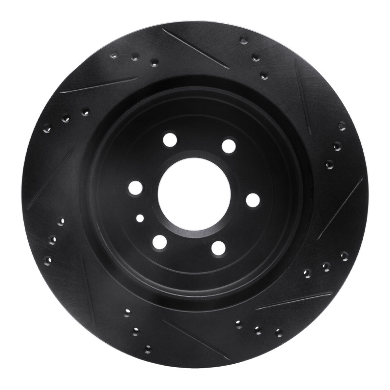 Cadillac SRX Brake Rotor (1) - Rear Left - R1 Concepts - Drilled & Slotted - Black - `04-`09